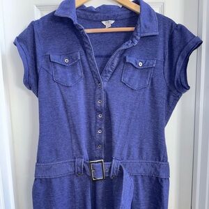 Guess Blue Short Sleeve Belted Mini Dress XL Button Front Hippie 70’s Vibes Chic